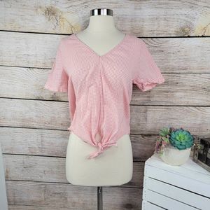Madewell Womens Red White Gingham V Neck Short Sleeve Tie Front Shirt Top Medium